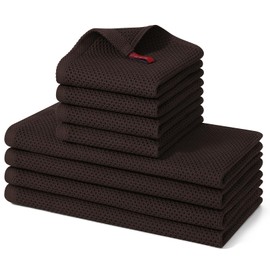 Homaxy 100% Cotton Kitchen Towels and Dishcloths Set, 12 x 12 Inches and 13 x 28 Inches, Set of 8 Bulk Kitchen Towels Set, Ultra Soft Absorbent Dish Cloths for Washing Dishes, Dark Brown
