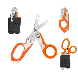 6 in 1 Multifunctional Trauma Shears Foldable With Strap Cutter | Heavy Duty Stainless Steel Emergency Response | Survival Shears With Holster | Medical Tactical | Orange