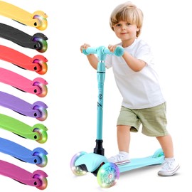 Hurtle Mini Kickboard Scooter for Kids - Height Adjustable 25''-28'', Lightweight 3-Wheel Toddler Scooter with LED Light-up Wheels, Anti-Slip,Indoor/Outdoor Fun, Micro Scooter for Ages 2-5 (Teal)