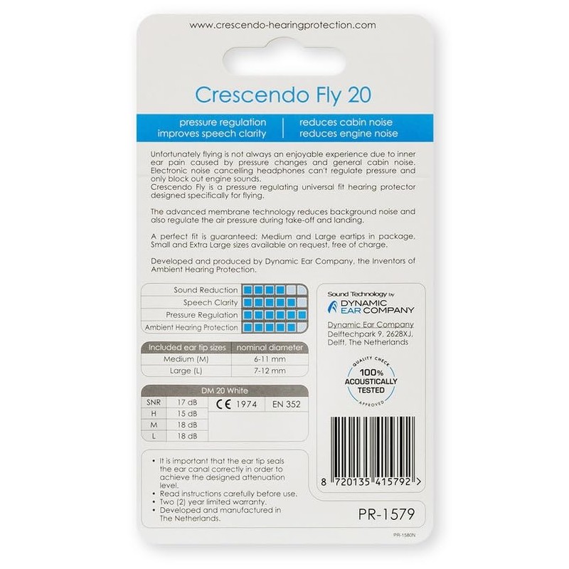 CRESCENDO Fly 20 Earplugs Airplane Ear Protector