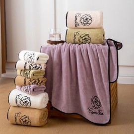 Microfiber Camellia Towel Highly Absorbent Soft Touch Fabric Daily Hotel Type look at the towel 2ea