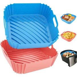 Air Fryer Silicone Liners Square 2 Pack 7.1 Inch Airfryer Liners 4-7 QT Reusable Air Fryer Liners Silicone Pot Oven Liner Baking Tray, Air Fryer Basket Silicone Mat Bowl Air Fryer Accessories Kitchen
