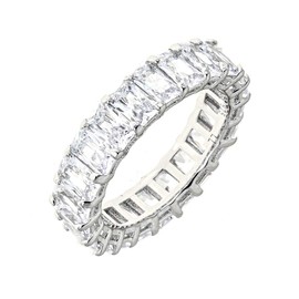 Maya J Eternity Ring - Emerald-Cut, with Artisan Fashioned Gemstones, Clear, Size 8