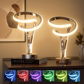 airnasa Modern Table Lamps Set of 2-10 Light Modes Spiral RGB Table Lamp for Living Room, Touch Dimmable LED Nightstand Lamp for Bedroom, 10.8 in Tall Unique Bedside Lamps for Wish List, Pack of 2