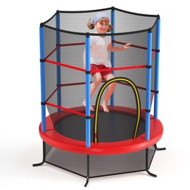 FIREFLOWERY 55” Toddler Trampoline, Indoor Trampoline for Kids with Safety Enclosure Net & Double-Sided Zipper, Ideal Gift for Boys and Girls (Navy)