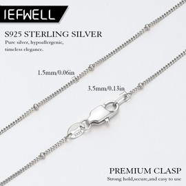 IEFWELL S925 Sterling Silver Chain Necklace for Women - 1.5mm Satellite Bead Chains Necklace, Hypoallergenic Dainty Sturdy Women's Chain Necklaces, 24 Inches Jewelry Gifts