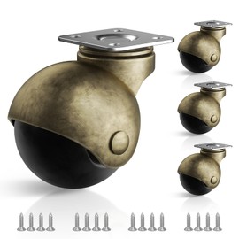 ANDUTEES 2 Inch Ball Furniture Caster Wheels, Brass Casters Set of 4, Plate Swivel Castor Wheels for Furniture, Kitchen, Cabinet, Table, Max Load Capacity 400 LBS(with Screws)