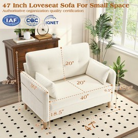 Hanherry Loveseat Sofa, 47” Small Couch for Living Room, Comfy Chenille Fabric Love Seat for Bedroom withThrow Pillow,Removable Cushion Cover,Couches for Small Space,Apartment,Dorm