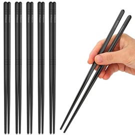 HI NATURE Chopsticks Set, Stainless Steel, Reusable, Non-Slip Metal Chopsticks, Dishwasher Safe, Japanese (Black)