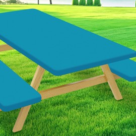 Moosfor Picnic Table Cover with Bench Covers, Elastic Fitted Spandex Tablecloths for 6 Foot Rectangle Tables, Stretch Washable Patio Tablecloth for Outdoor, Camping (Turquoise, 30"x72")