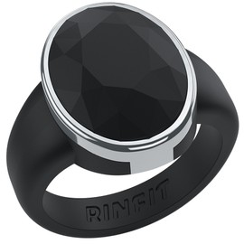 Rinfit Silicone Wedding Bands for Women - Rubber Wedding Band - Oversized Oval - Black/Metal Silver, Size 10