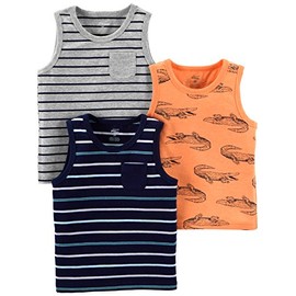 Simple Joys by Carter's Boys' Toddler 3-Pack Tank Tops, Blue Stripe/orange Gators/Gray Stripe, 5T