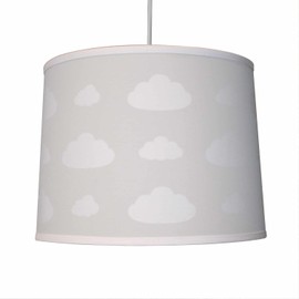 firstchoicelighting Light Grey Cotton with White Clouds Easy Fit Ceiling Lightshade, Kids Nursery or Bedroom Pendant Shade, Diameter 30.5 cm