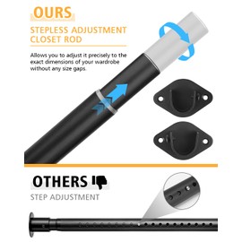 Closet Rod, 17 to 76 Inch Heavy Duty Adjustable Metal Clothing Rack for Hanging Clothes, Closet Poles for Wardrobes, Laundry, Durable Steel, Black