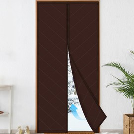 Magnetic Thermal Insulated Door Curtain, Fits Door Size 38" x 82", Thicker Fabric Cloth Filled with Cotton, Soundproof Weatherproof Cover Screen Mesh for Sliding Glass/Front Doors (Brown, 38'' x 82'')
