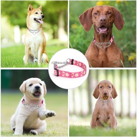 Bbmmayy Martingale Collar for Dogs, No-Slip Escape Proof Choke No Pull Cinch Daisy Print Soft Nylon Dog Training Collars Adjustable for Medium Large Breed Pet Dogs (Pink, L)