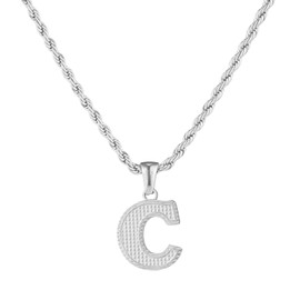 Initial Necklace for Men Women 18K Gold Silver Tone Stainless Steel Capital Gothic 26 Letters Pendant with Rope Chain Necklaces (C, gold, chain length:20")