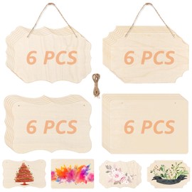 YAYODS Pack of 24 Unfinished Wooden Signs - 22 x 15 cm Hanging Wooden Signs for Writing on with Jute Rope - Blank Wooden Signs for Hanging - Wooden Sign for DIY, Painting, Writing and Decorating