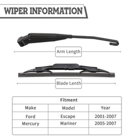 HODEE Splined Application Rear Wiper Arm Blade Set Replacement for Ford Escape,Mazda Tribute 2001-2006,Mercury Mariner 2005-2007,Rear Windshield Wiper Cover Assembly,Back Window Cap
