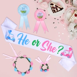Diartpaint Golf Themed Gender Reveal Party Favor He or She Maternity Sash Mom to Be Dad to Be Corsage Pins with Flower Headband Wristband for Golf Baby Shower Party Decor Gender Reveal Gift Photo Prop