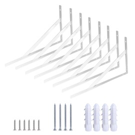 Pack of 8 Shelf Brackets, 150 mm Heavy Duty Angle, Metal Shelf Brackets, Wall Angle, 90 Degree Angle Shelf with Screws, Solid Steel Shelf Holder for the Garden, Kitchen, Bathroom (White)