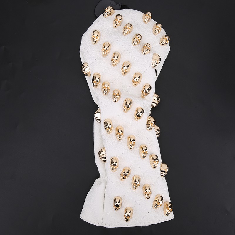 Golf Wood Headcovers PU White Skull Rivet Design Waterproof Durable