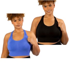Under Control Sports Bras for Women Plus Size High Support Large Bust Racerback Padded White/Black Sport Bra Yoga Workout Bra (US, Cup Band, 2X, 44, Black + Neon Amparo Blue)