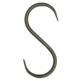 Castelion® Single Large Black Wrought Iron S Hook (6 inch / 15.2cm) – for hanging baskets, kitchen utensils, saucepans, tools. for in The house, shed, greenhouse or garage.