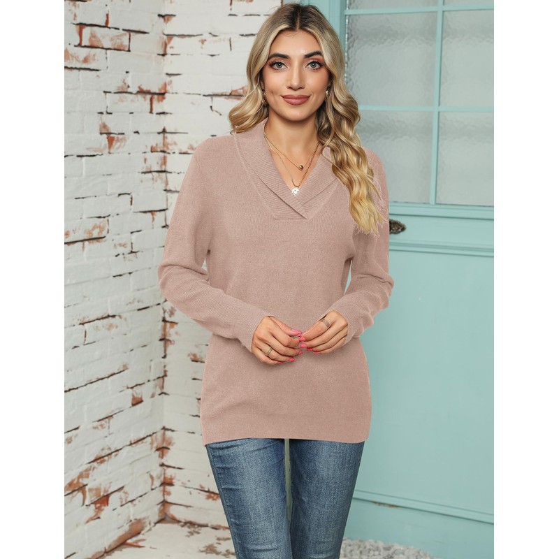 IECCP Women's Jumpers V Neck Long Sleeve Tops Women Solid