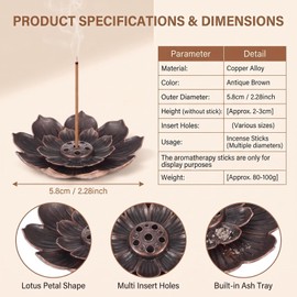 6Pcs 2.28 Inch Black Lotus Shape Zinc Alloy Incense Stick Trays
