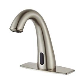 HHOOMMEE Commerical Automatic Touchless Bathroom Sink Faucet Brush Nickle Motion Activated Sensor Tap Mixer with Deck Plate (Nickle)