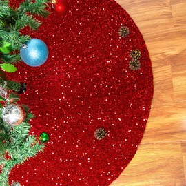 ShinyBeauty Red Christmas Tree Skirt 48 Inch Tree Skirt for Home Decorations Small Velvet Tree Skirt Xmas Tree Skirt Red Mini Tree Skirts Shimmer Tree Cover Holiday/Thanksgiving