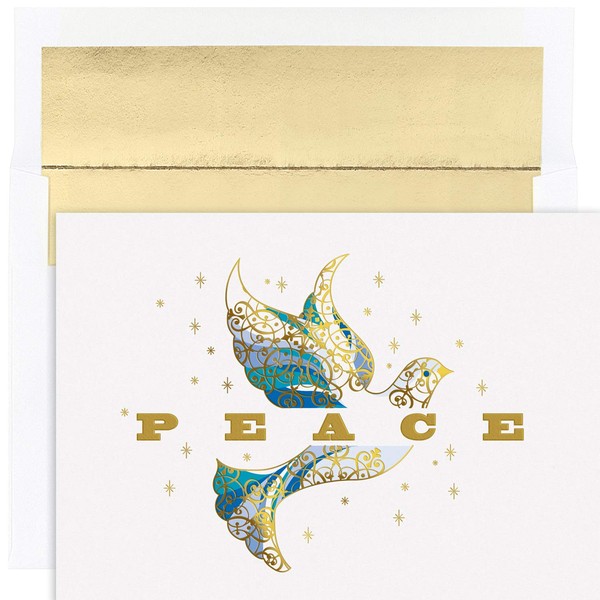 Masterpiece Studios Holiday Collection 16-Count Boxed Embossed Cards with Foil-Lined Envelopes, 7.8" x 5.6", Elegant Dove (917900)