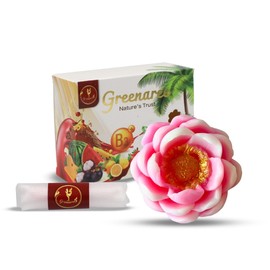 Greenaree Fruit & Flower-Shaped Natural Soap Bar with Vitamin B3 & Aloe Vera – Moisturizing, Gentle for Sensitive Skin, Includes Foam Net, Handmade in Thailand – Body & Hand Use (1 Bar)