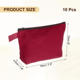 uxcell Canvas Makeup Bags, 10pcs Travel Cosmetic Bags Bulk, Multipurpose Plain Toiletry Zipper Pouches Blank DIY Craft Bags Pencil Bag for Women Teens, Dark Red(7.5 x 5 x 1.8inch)