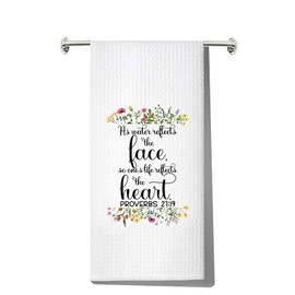 MYSOMY Christian Kitchen Towel Bible Verse Gift As Water Reflects The Face So One's Life Reflects The Heart Dish Towel (as water uk1)
