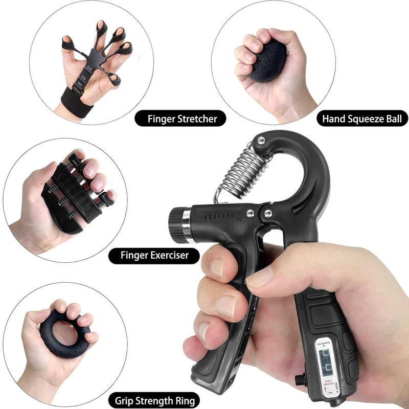 Grip Strengthener Kit 7 Pack, Adjustable Resistance Forearm Exerciser, Finger