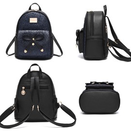 IHAYNER Women's Cute Glitter Sequin Mini Backpack - Small Bowknot Leather Purse Fashion Backpack