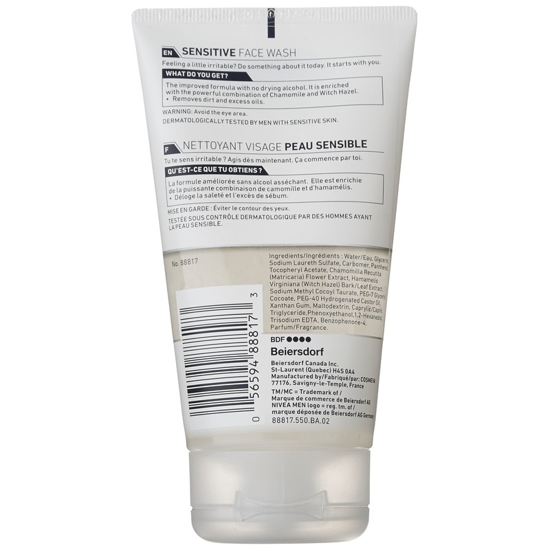 NIVEA MEN Sensitive Skin Face Wash (150 ml), Mild Soap