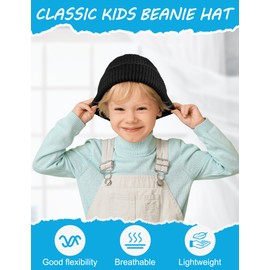 Kiiwah Unisex Beanie Children's Baby Warm Winter Hat, Double Layer Knitted Hat for Boys and Girls, black