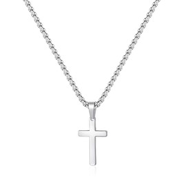 Ursteel Cross Necklace for Men, 925 Sterling Silver Chain Mens Cross Necklaces Stainless Steel Cross Necklace Cross Chain for Men 22 Inch Necklace Gifts for Father Fathers Day Valentines Gifts