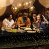 Party Tablecloths, Black Disposable Tablecloth with Gold Polka Dot Garden