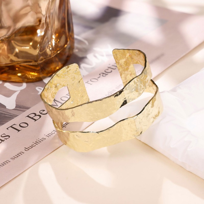 NICEIGHT 18K Gold-Plated Cuff Bracelet for Women Irregular Adjustable Open