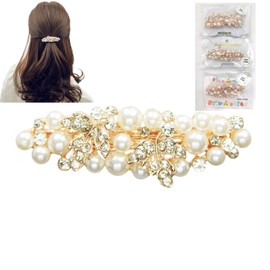 [Pearl Barrette Perfect for Special Days] Pearl Barrettes for Weddings, Hair Ornaments for Invitations [coco plaza Original Package] (leaf)