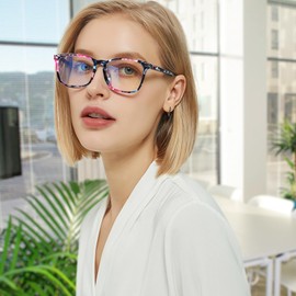 Henotin 4-Pack Blue Light Blocking Reading Glasses Women Men,Spring Hinge Computer Readers,Anti UV Ray Square Nerd Eyeglasses (Mixed Color-C, 0.00)