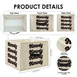 Knibeo Western Farmhouse Howdy Fabric Storage Bins for Shelves Closet, Minimalist Beige Western Cowboy Collapsible Cube Baskets Organizer for Clothes Books Toys