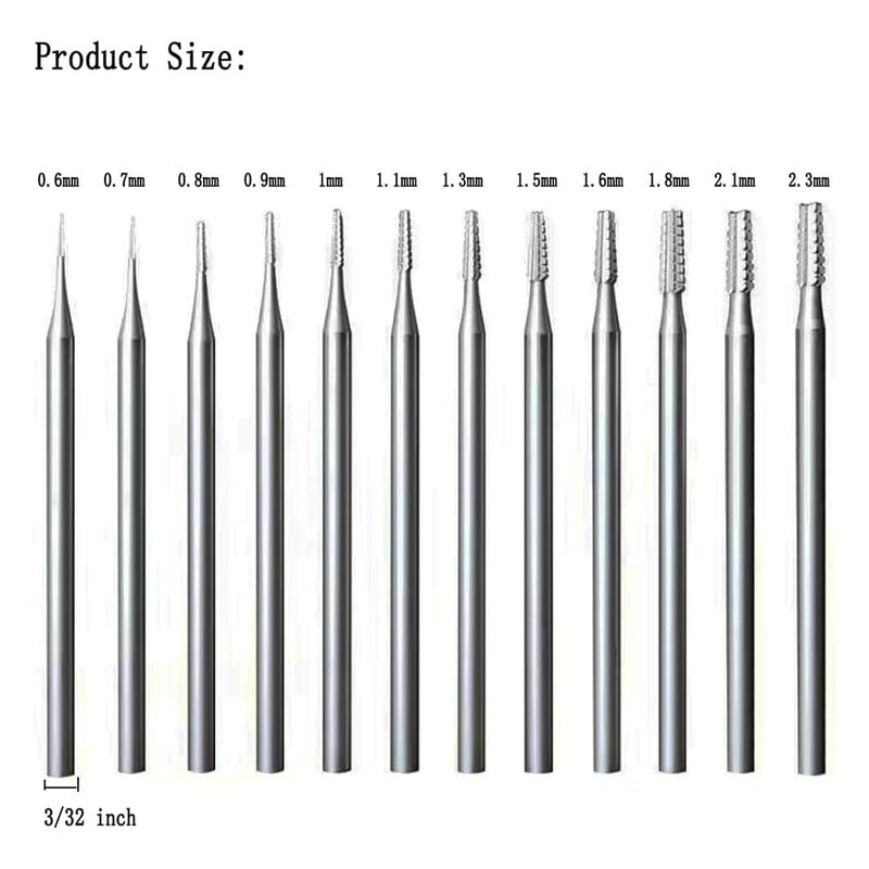 12Pcs Jewerly Burr Sets -3/32Inch Shank Cone Tapered -Cut Shape