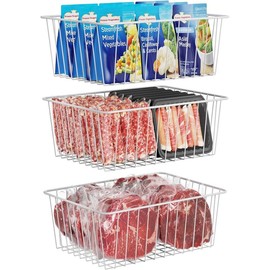 Freezer Organizer Bins - 3 Large Freezer Baskets for 8.5/11 / 11.4 cu.ft Stand up Freezer Easy Sort & Get Food, Avoid Food Slide off, Upright Freezer Organizers Allow Air Circulation, White - Colour: White-3 Pack