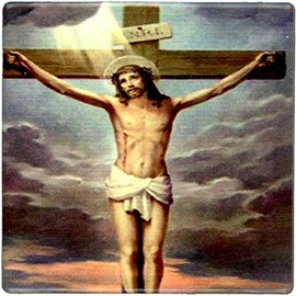 KUSTOM ART Magnet (magnet) Image of Jesus Crucifix Religious Imprinted On Ceramic 7,5x7,5cm