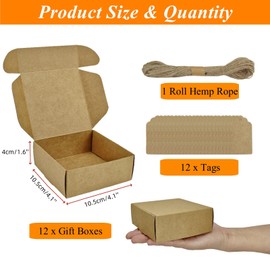 YankMooM 12 Pack Brown Kraft Gift Boxes,10.5 x 10.5 x 4cm Brown Paper Square Present Boxes with Lids Small Treat Boxes Wedding Favour Boxes for Parties Birthdays Weddings Holidays